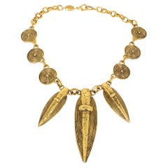 Guy Laroche Paris Gilded Metal Tribal Choker Necklace