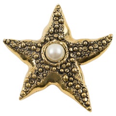 Guy Laroche Paris Gilt Metal Starfish Brooch with Pearl Cabochon