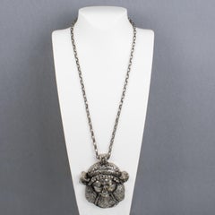 Guy Laroche Paris Massive Silvered Resin Viking God Medallion Necklace