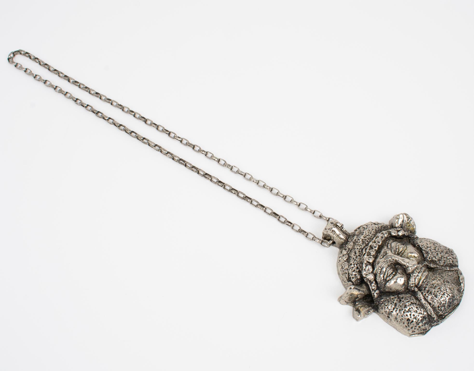 Women's Guy Laroche Paris Massive Silvered Resin Viking God Medallion Necklace For Sale
