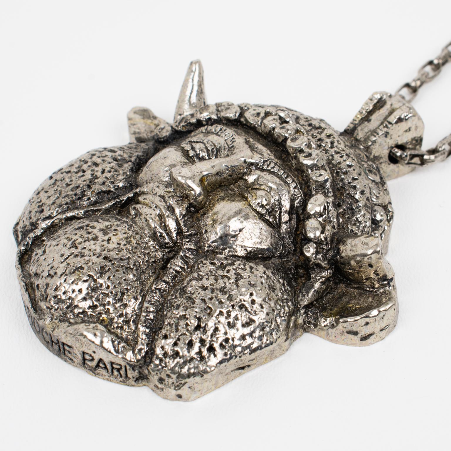 Guy Laroche Paris Massive Silvered Resin Viking God Medallion Necklace For Sale 4