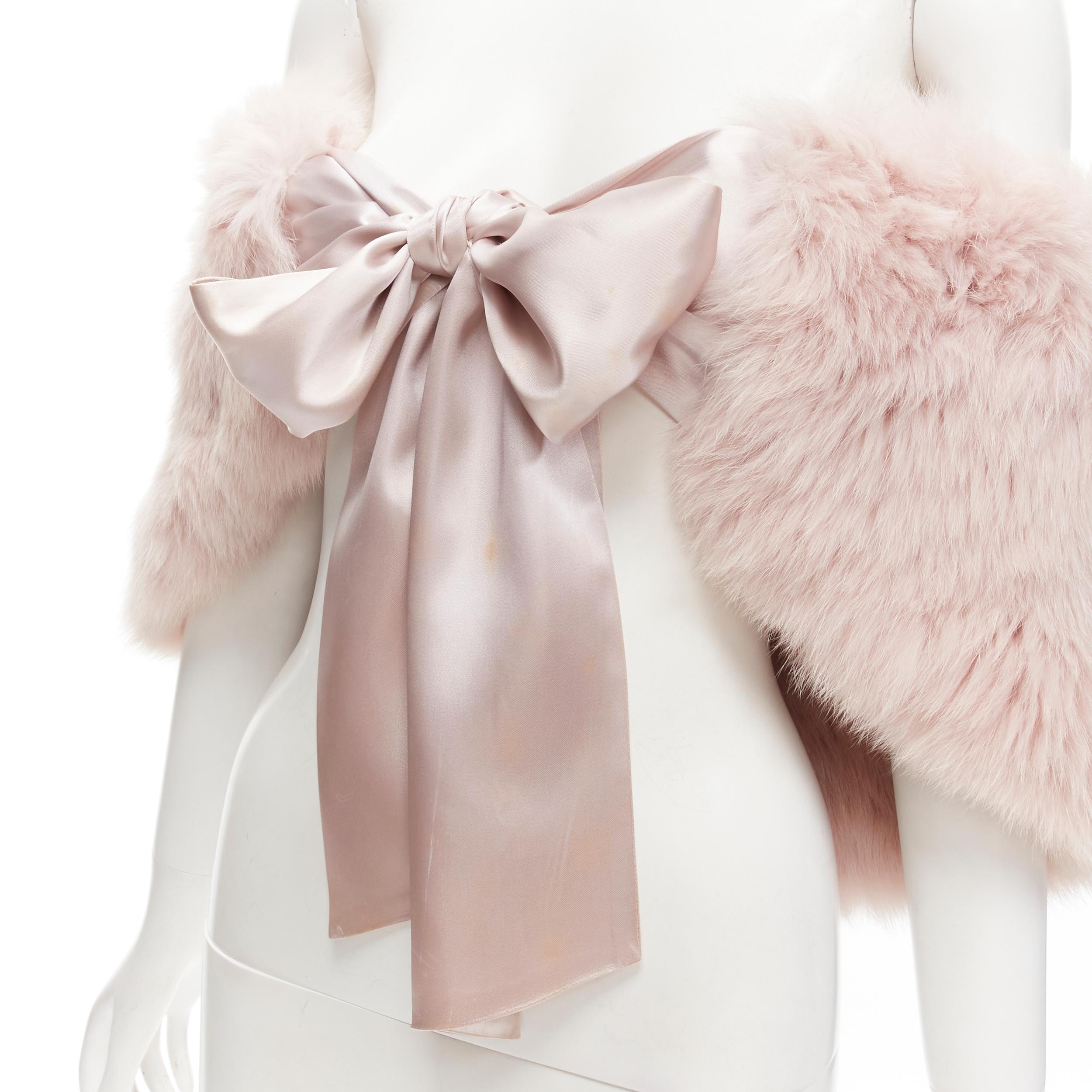 GUY LAROCHE Paris pink fur silk ribbon tie shawl scarf 2