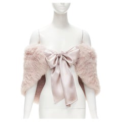 GUY LAROCHE Paris pink fur silk ribbon tie shawl scarf