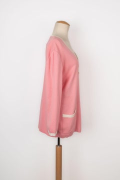Guy Laroche Pink and White Cotton Cardigan
