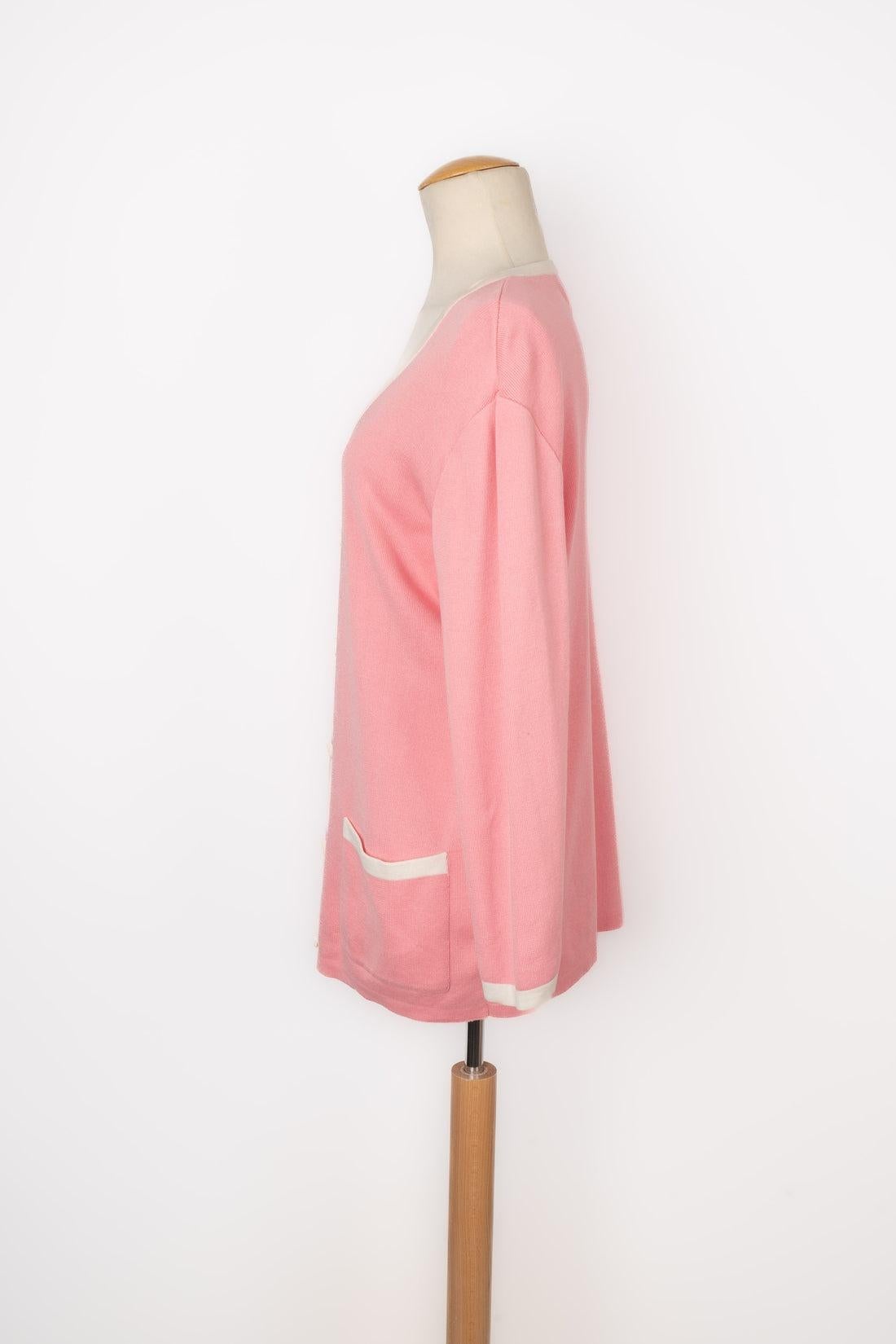 Cardigan in cotone rosa e bianco di Guy Laroche In condizioni ottime in vendita a SAINT-OUEN-SUR-SEINE, FR