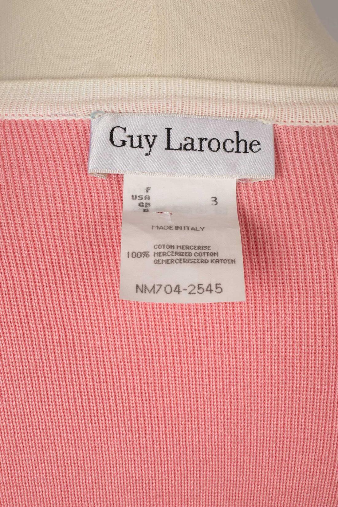 Cardigan in cotone rosa e bianco di Guy Laroche in vendita 2