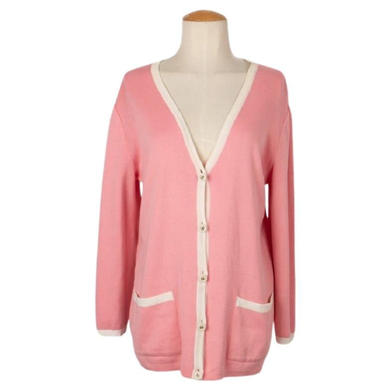 Cardigan in cotone rosa e bianco di Guy Laroche