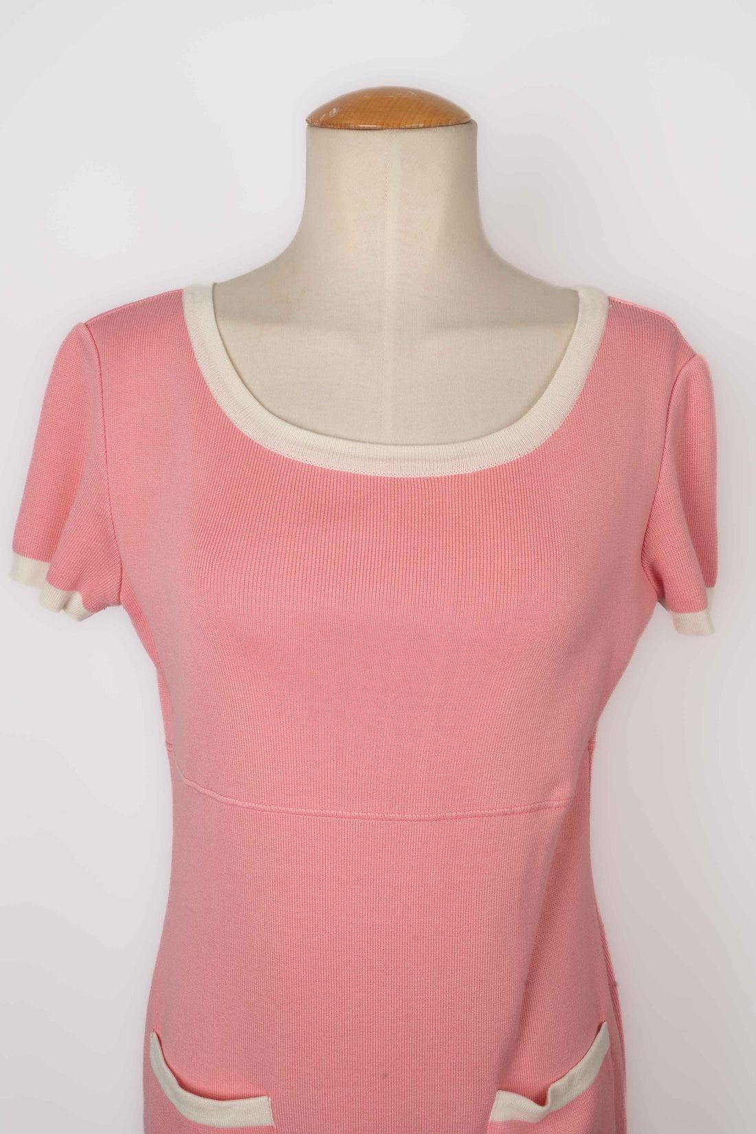 Guy Laroche Pink and White Cotton Dress For Sale 1