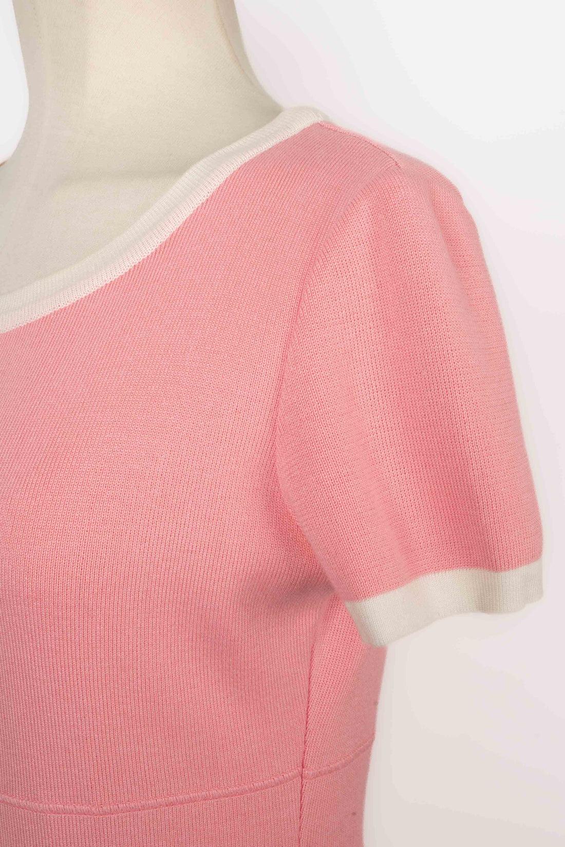 Guy Laroche Pink and White Cotton Dress For Sale 2
