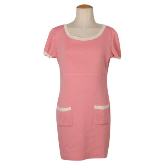 Guy Laroche Pink and White Cotton Dress For Sale