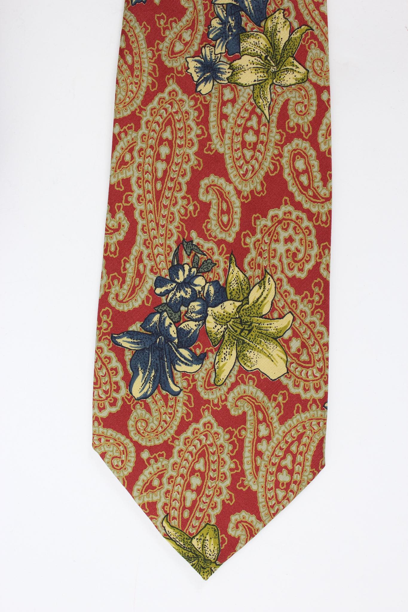 Brown Guy Laroche Red Beige Silk Vintage Floral Tie For Sale