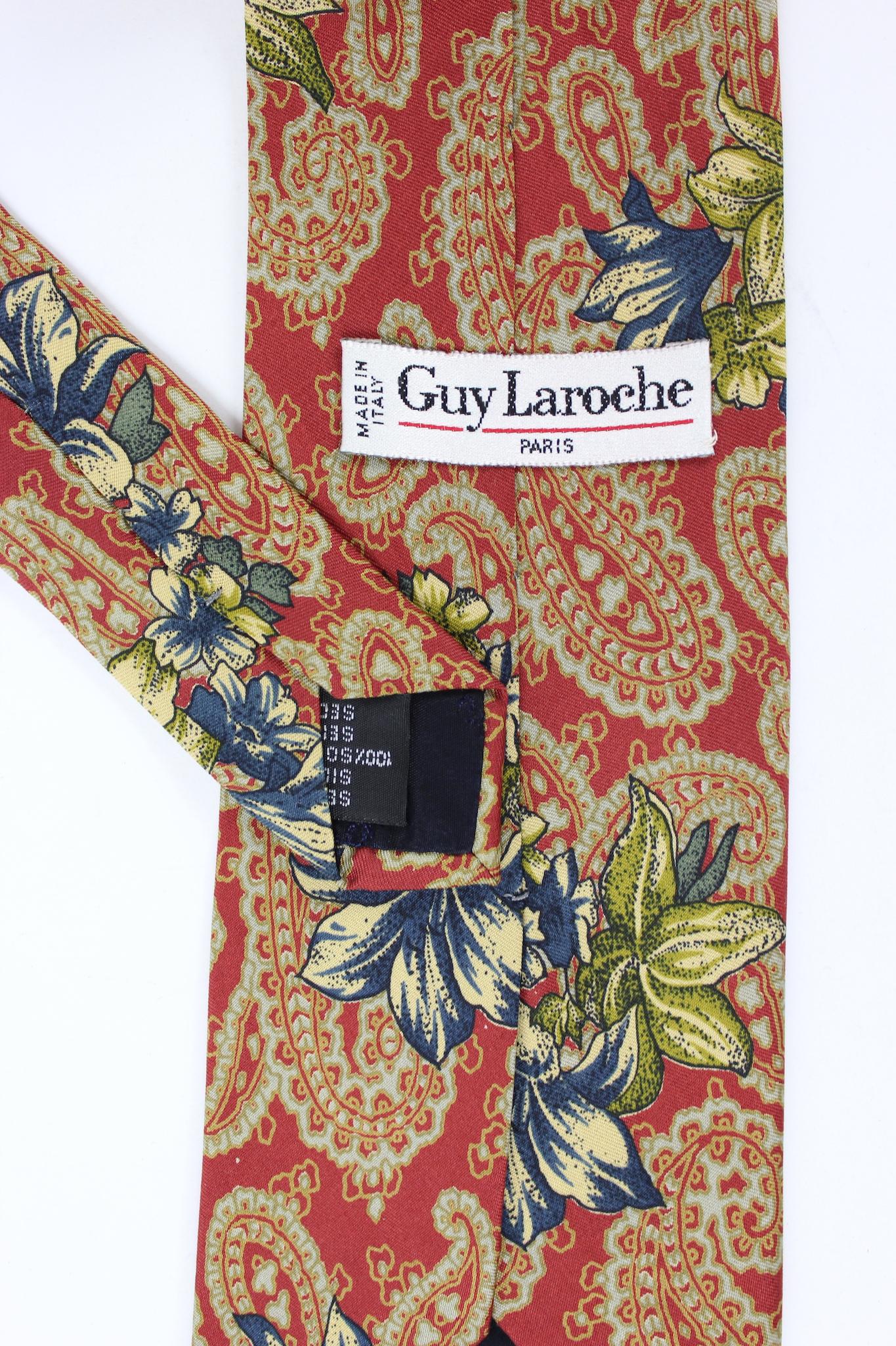 Guy Laroche - Cravate à fleurs vintage en soie rouge et beige Excellent état - En vente à Brindisi, Bt