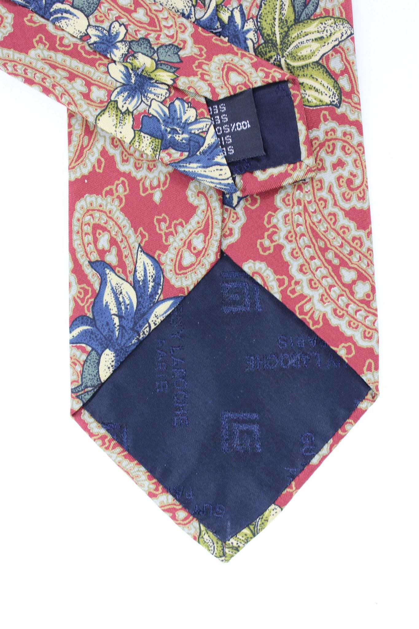 Men's Guy Laroche Red Beige Silk Vintage Floral Tie For Sale