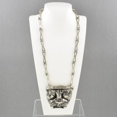 Guy Laroche Silvered Resin Lion Head Medallion Chain Necklace