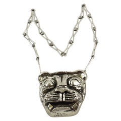 Guy Laroche Silvered Resin Lion Head Medallion Chain Necklace