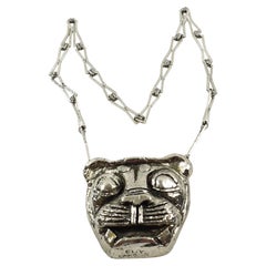 Guy Laroche Silvered Resin Lion Head Medallion Chain Necklace