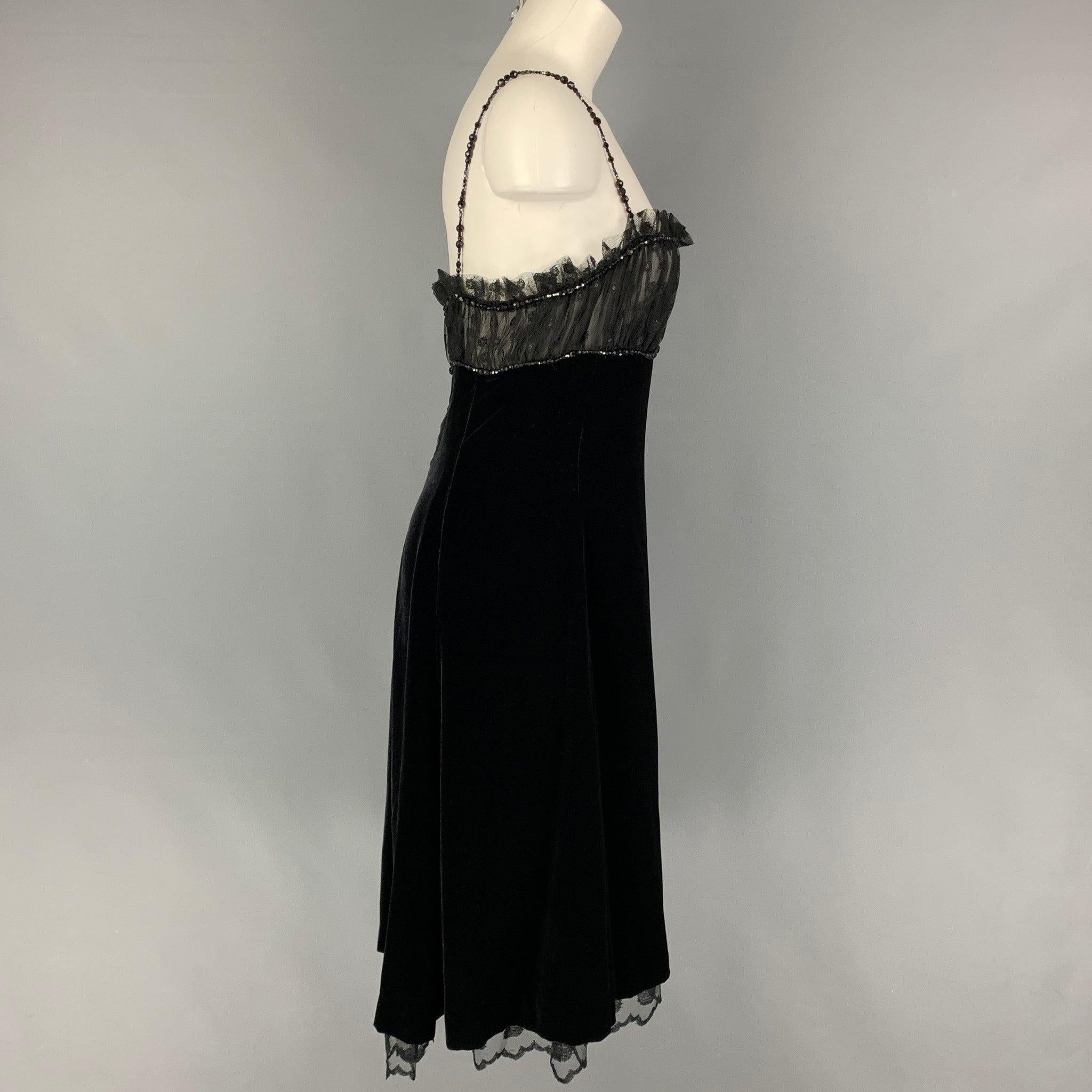 GUY LAROCHE Size 10 Black Viscose Silk Mesh Spaghetti Straps Cocktail Dress In Good Condition For Sale In San Francisco, CA