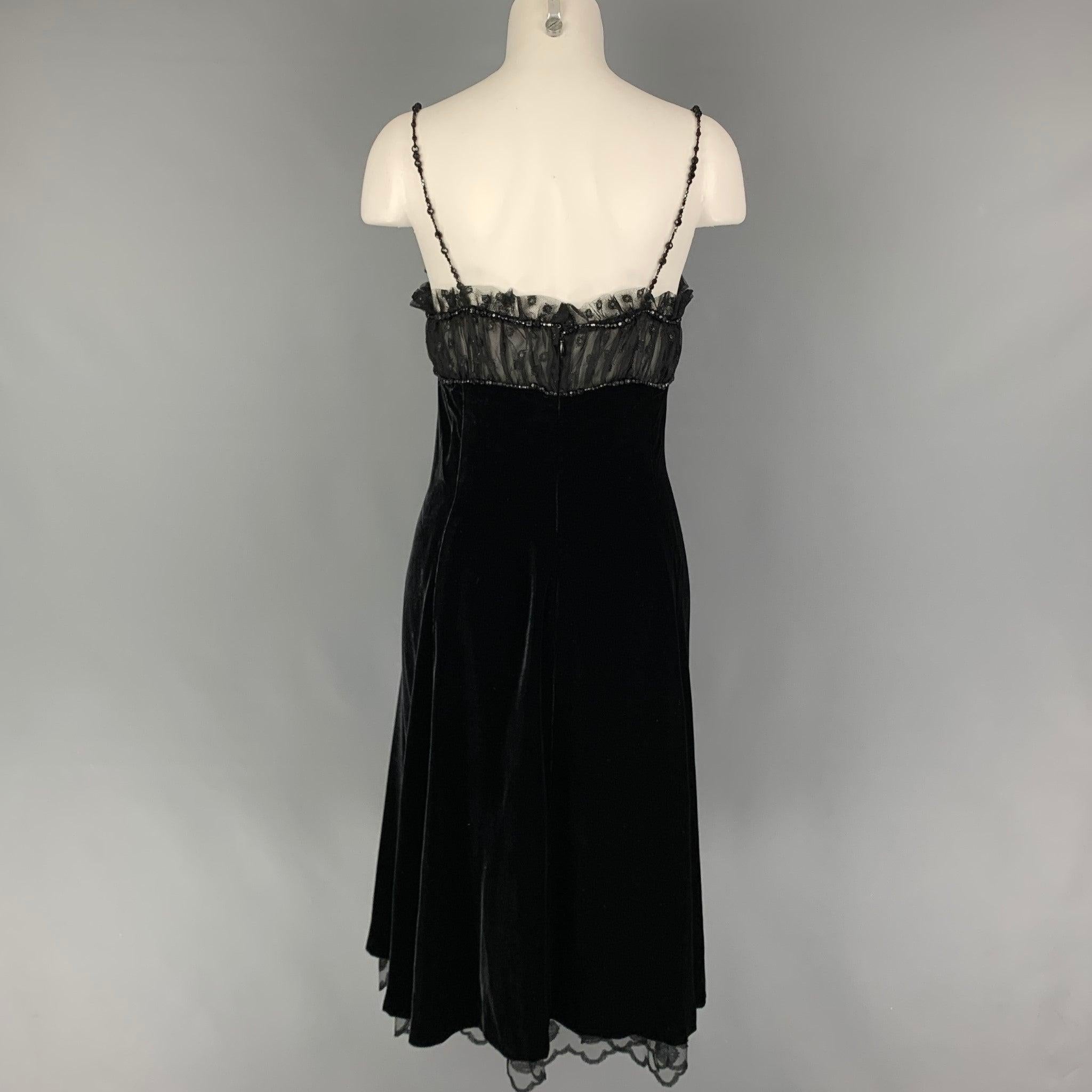 Women's GUY LAROCHE Size 10 Black Viscose Silk Mesh Spaghetti Straps Cocktail Dress For Sale