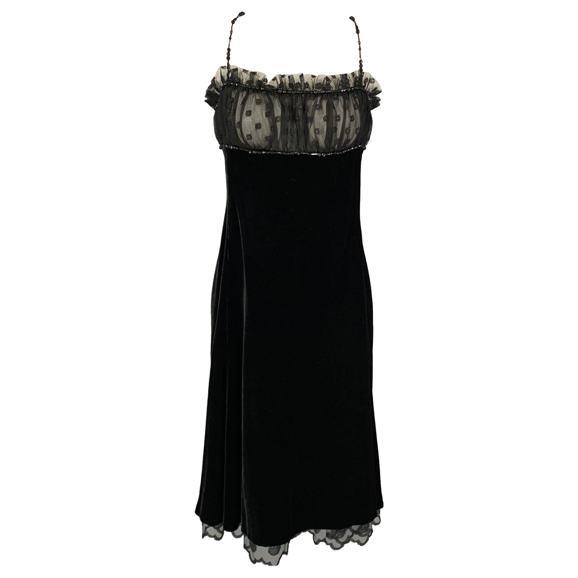 GUY LAROCHE Taille 10 Robe de cocktail à bretelles spaghetti en maille de soie de viscose noire