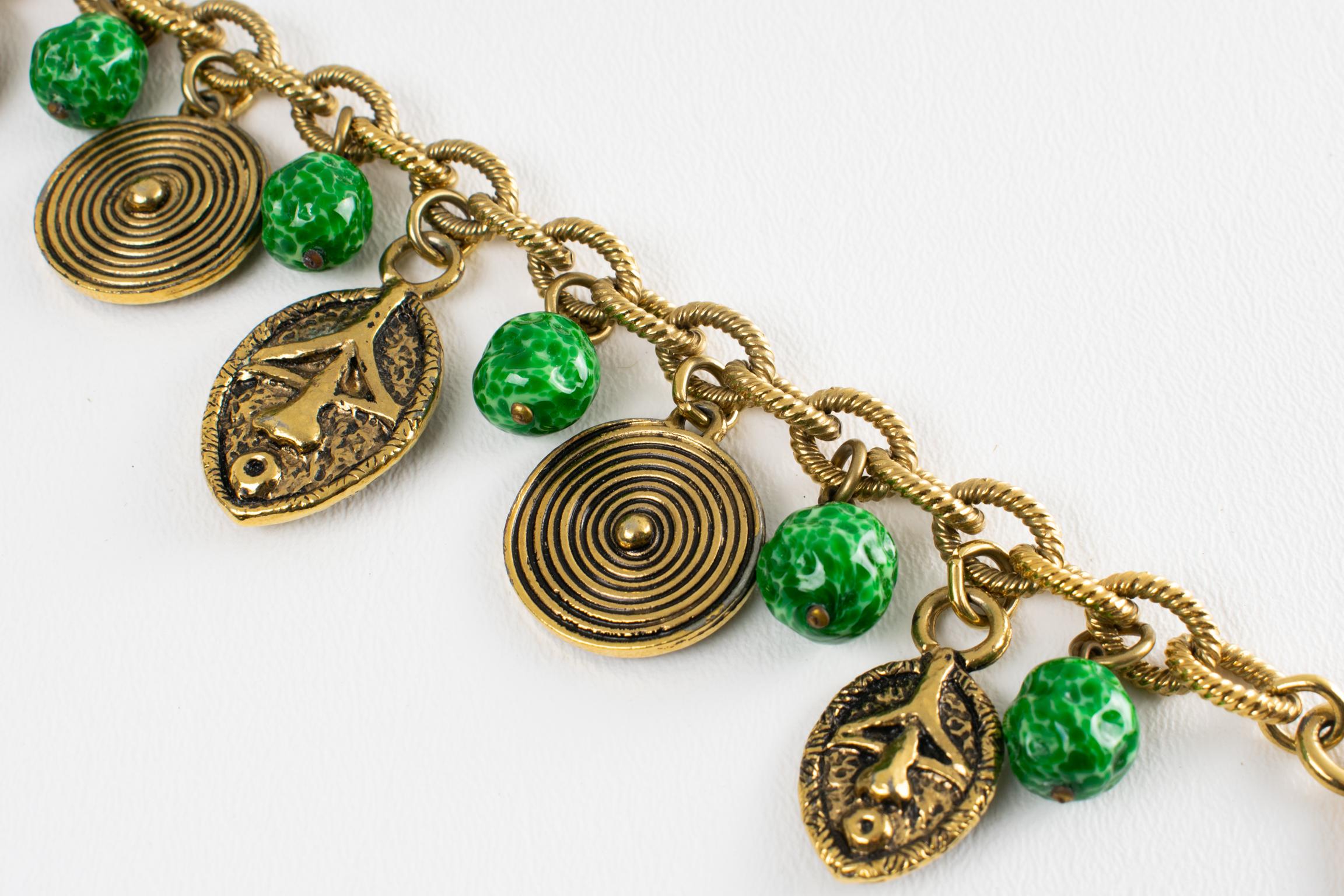 Guy Laroche Bracelet à maillons d'inspiration tribale avec breloques en céramique en vente 2