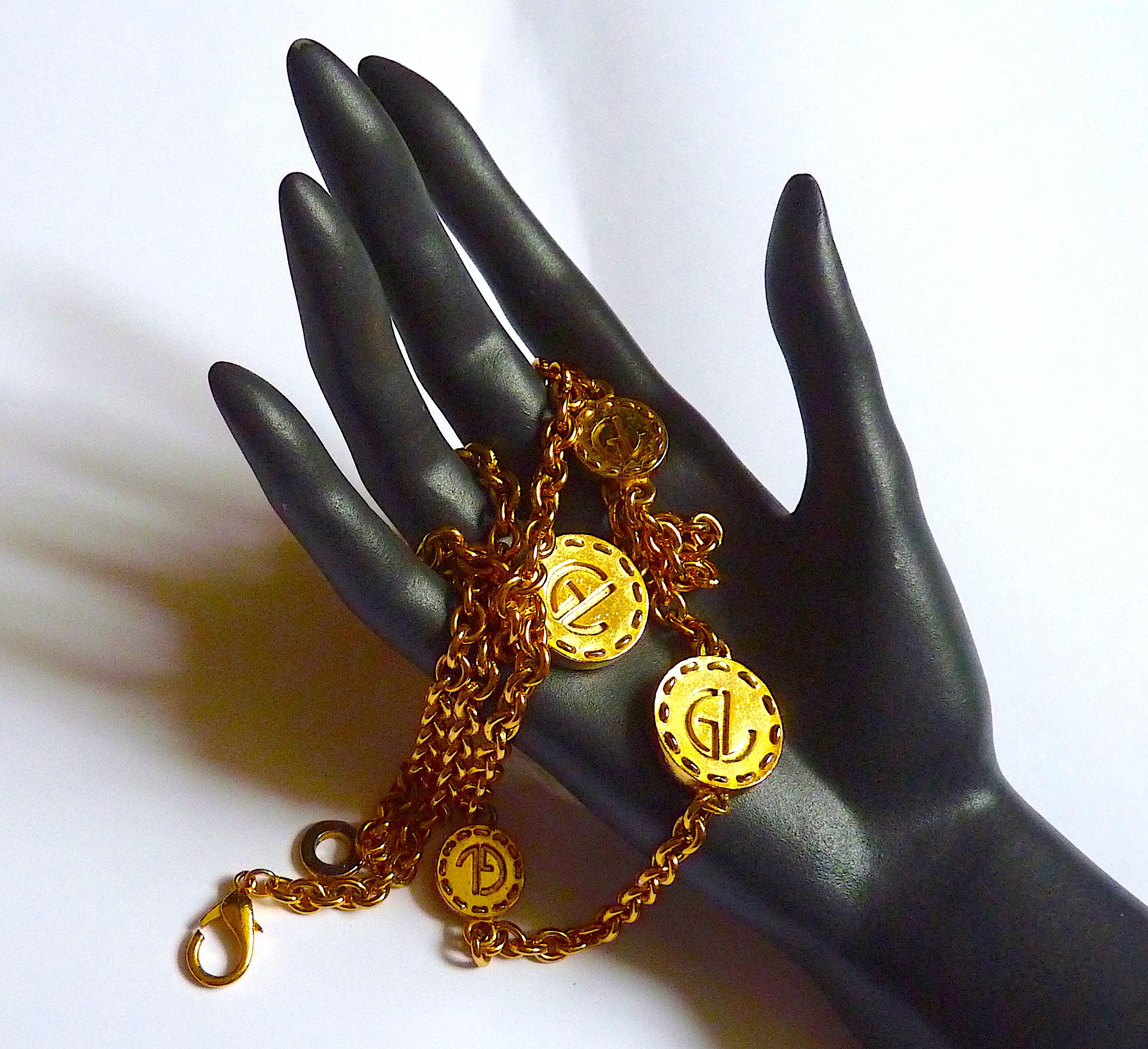 Women's GUY LAROCHE Very Long Chain Necklace with Logo Medallions, Vintage 1990s For Sale