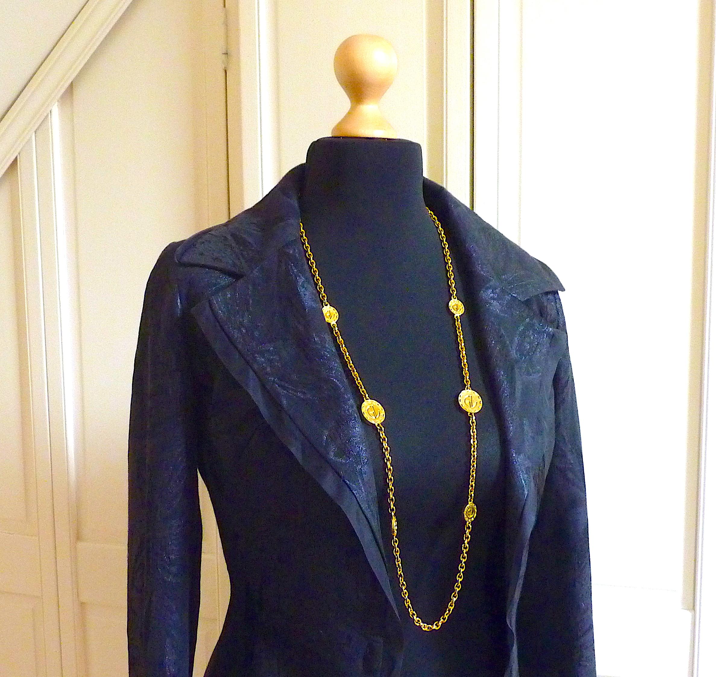 GUY LAROCHE Very Long Chain Necklace with Logo Medallions, Vintage 1990s For Sale 1