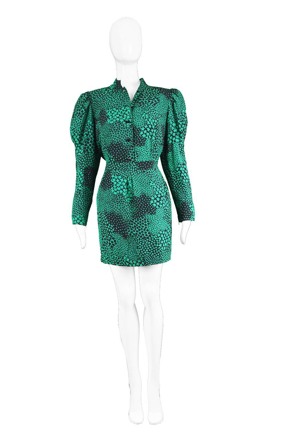 Guy Laroche Vintage 1980s Green & Black Silk Two Piece Blouse & Skirt Suit


Estimated Size: UK 12/ US 8/ EU 40. Please check measurements. 
Shirt
Bust - 38” / 96cm (has a slightly loose fit like most blouses)
Waist - 34” / 86cm
Length (Shoulder to