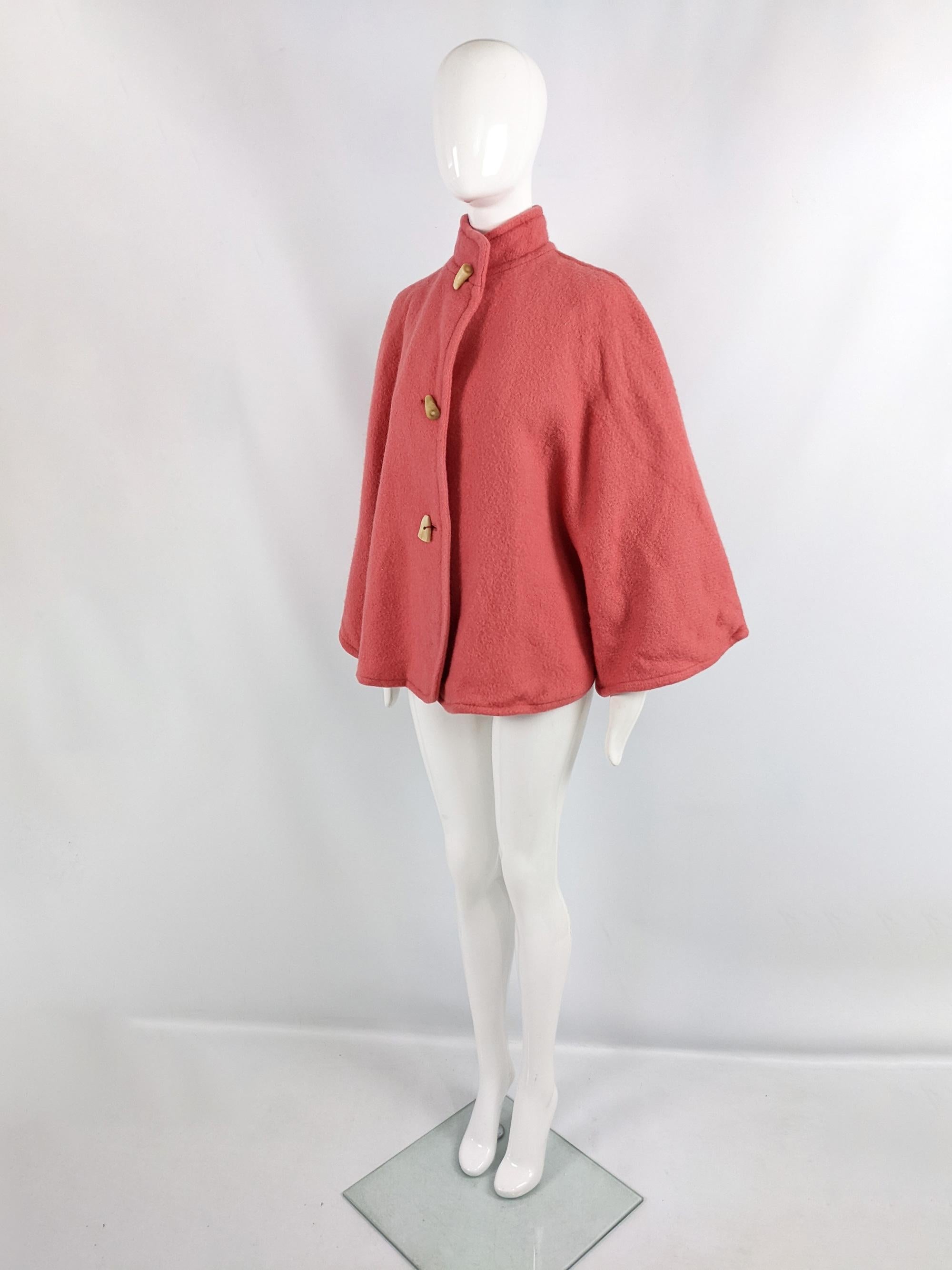 Women's Guy Laroche Vintage 80s Kimono Sleeve Pink Wool & Mohair Cape Coat, 1980s