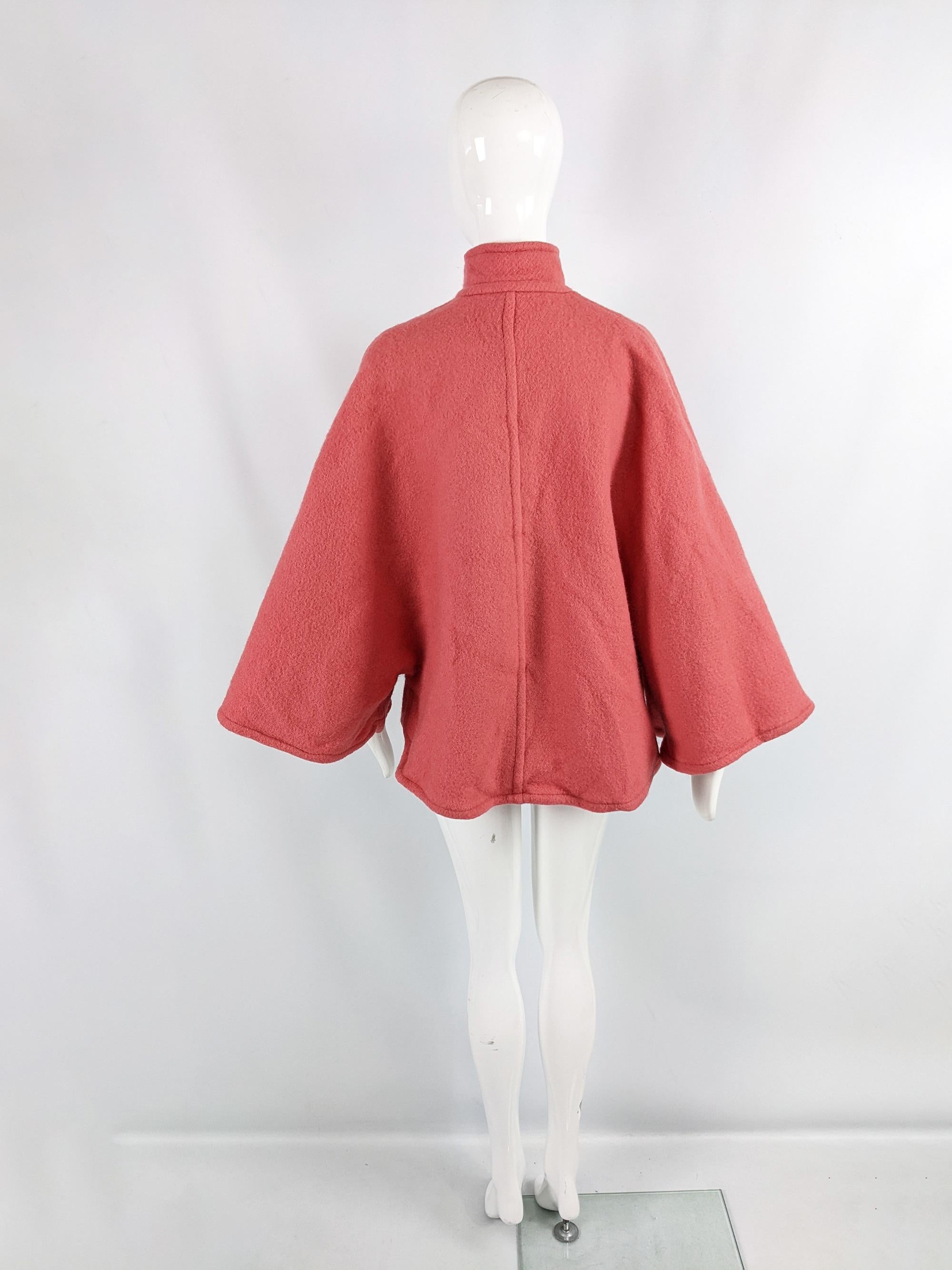 Guy Laroche Vintage 80s Kimono Sleeve Pink Wool & Mohair Cape Coat, 1980s For Sale 1