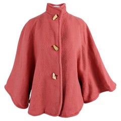 Guy Laroche Retro 80s Kimono Sleeve Pink Wool & Mohair Cape Coat, 1980s