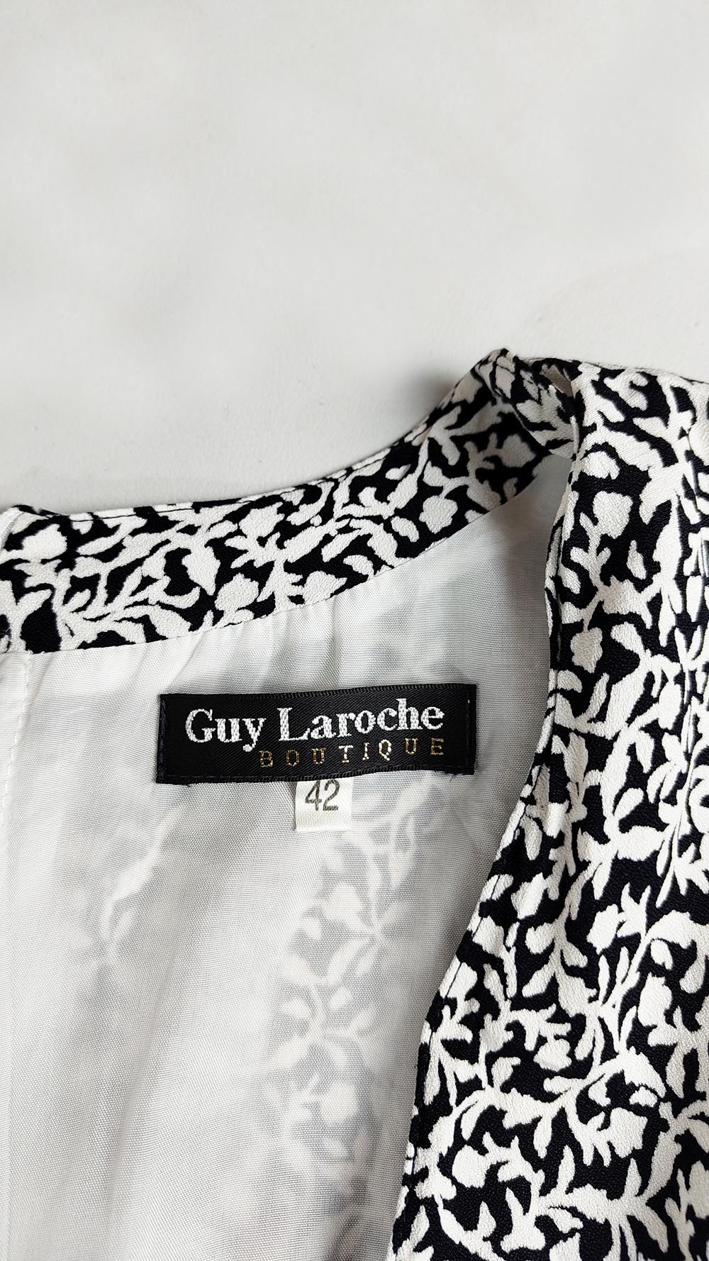 Guy Laroche Vintage Black & White Gold Buckle Long Sleeve Evening Dress, 1980s 4