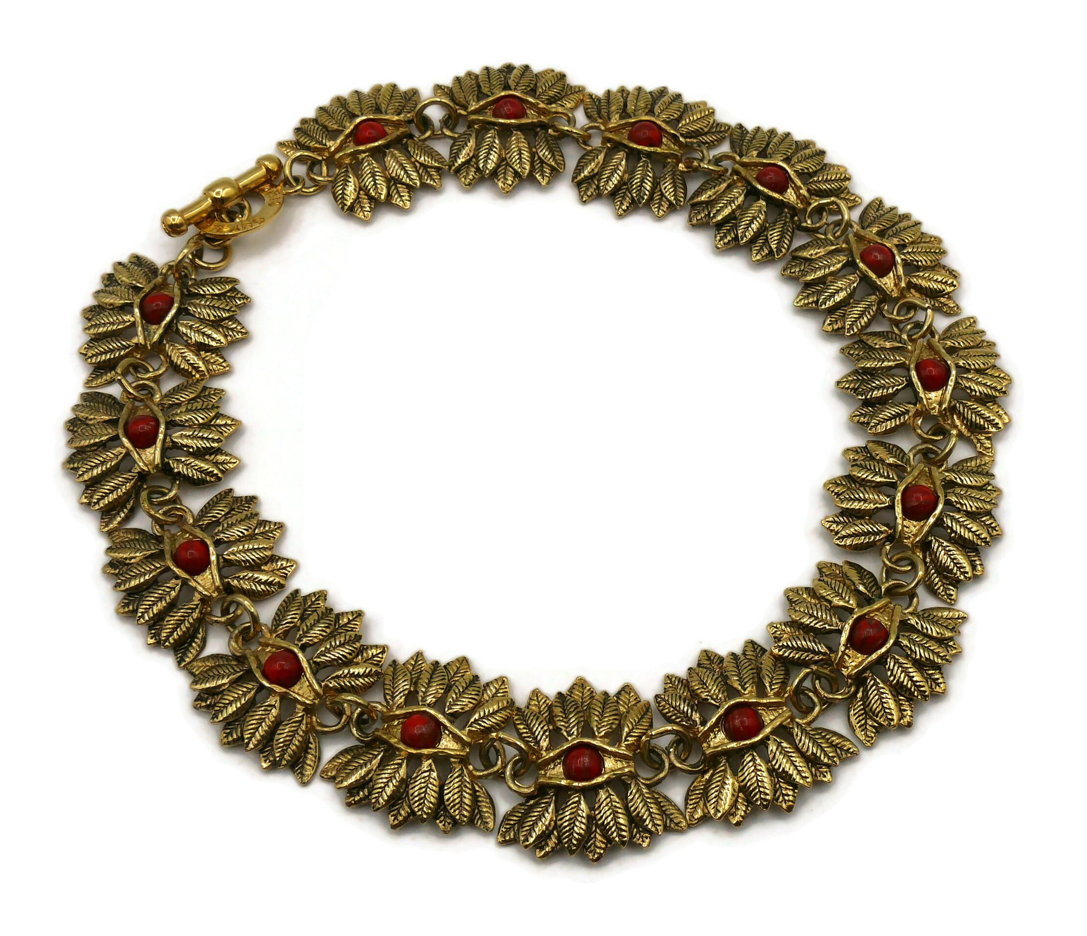 GUY LAROCHE Vintage Eye and Feathers Links Necklace In Excellent Condition For Sale In Nice, FR