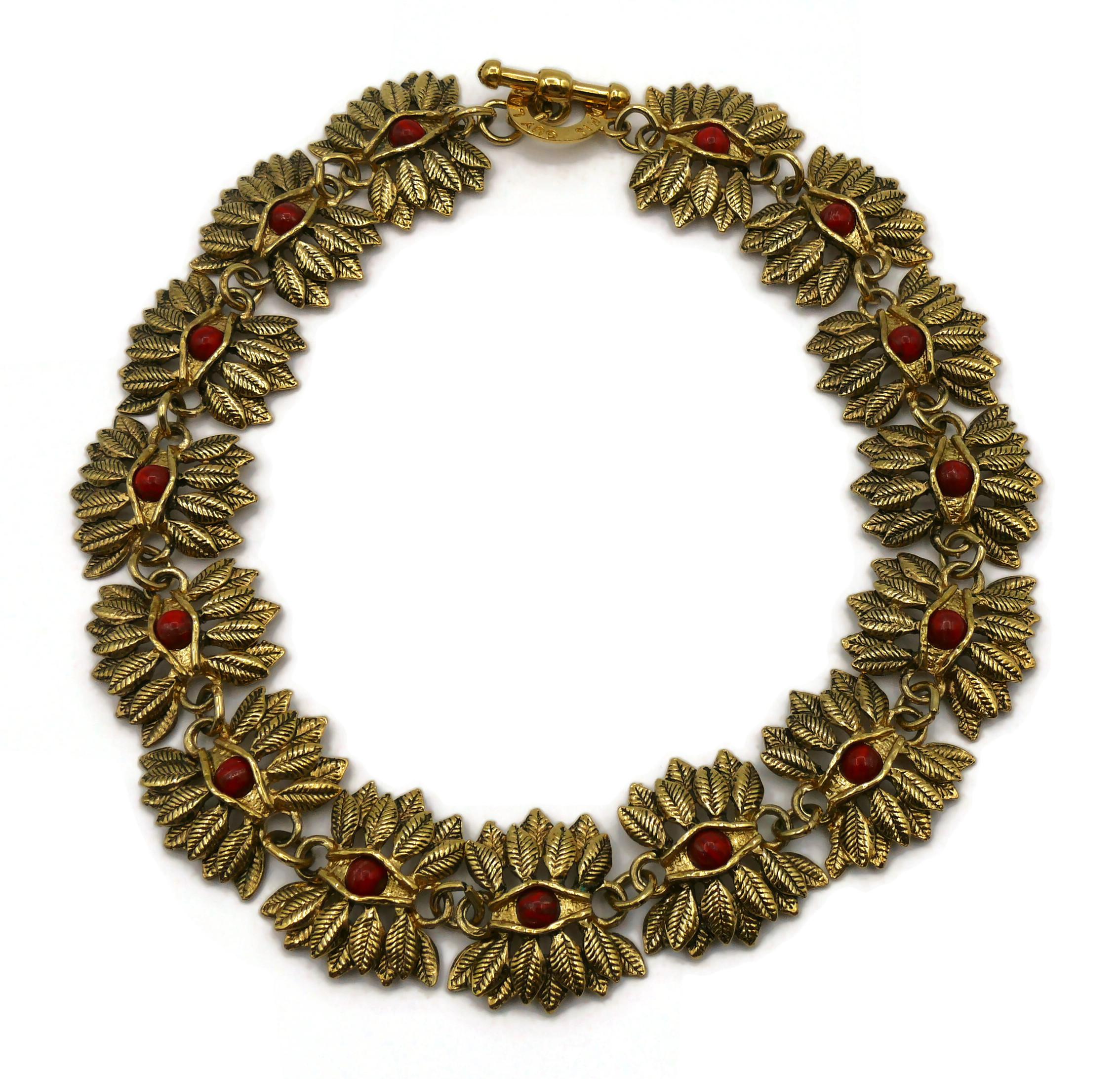 GUY LAROCHE Vintage Eye and Feathers Links Necklace In Excellent Condition For Sale In Nice, FR