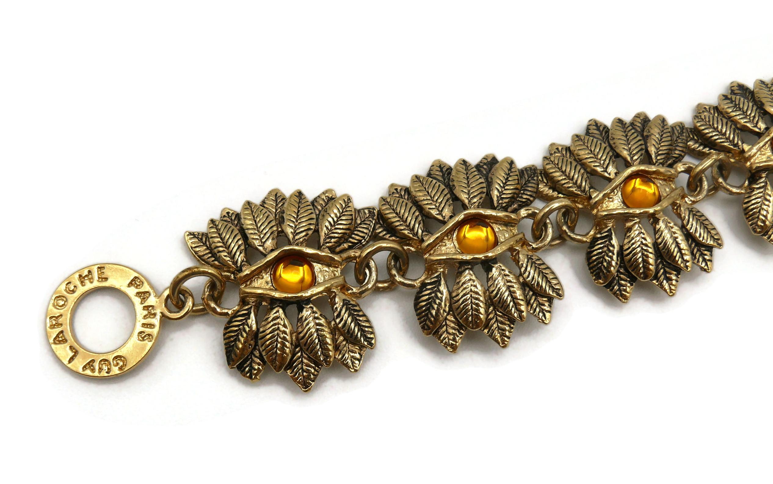 Guy Laroche Vintage Eye and Feathers Links Necklace In Excellent Condition For Sale In Nice, FR