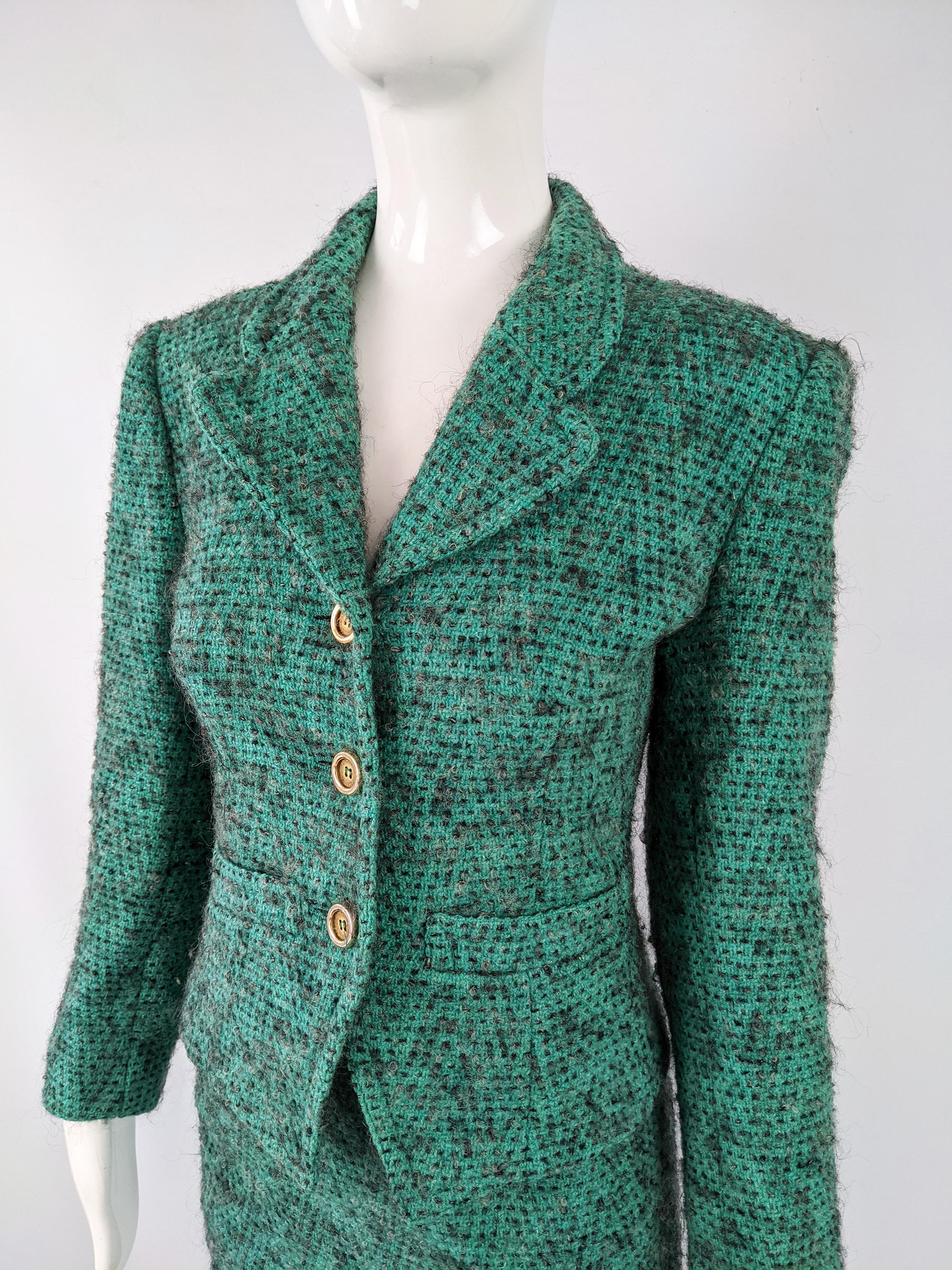 Guy Laroche Vintage Green Wool Bouclé Womens Skirt Suit, 1980s 2