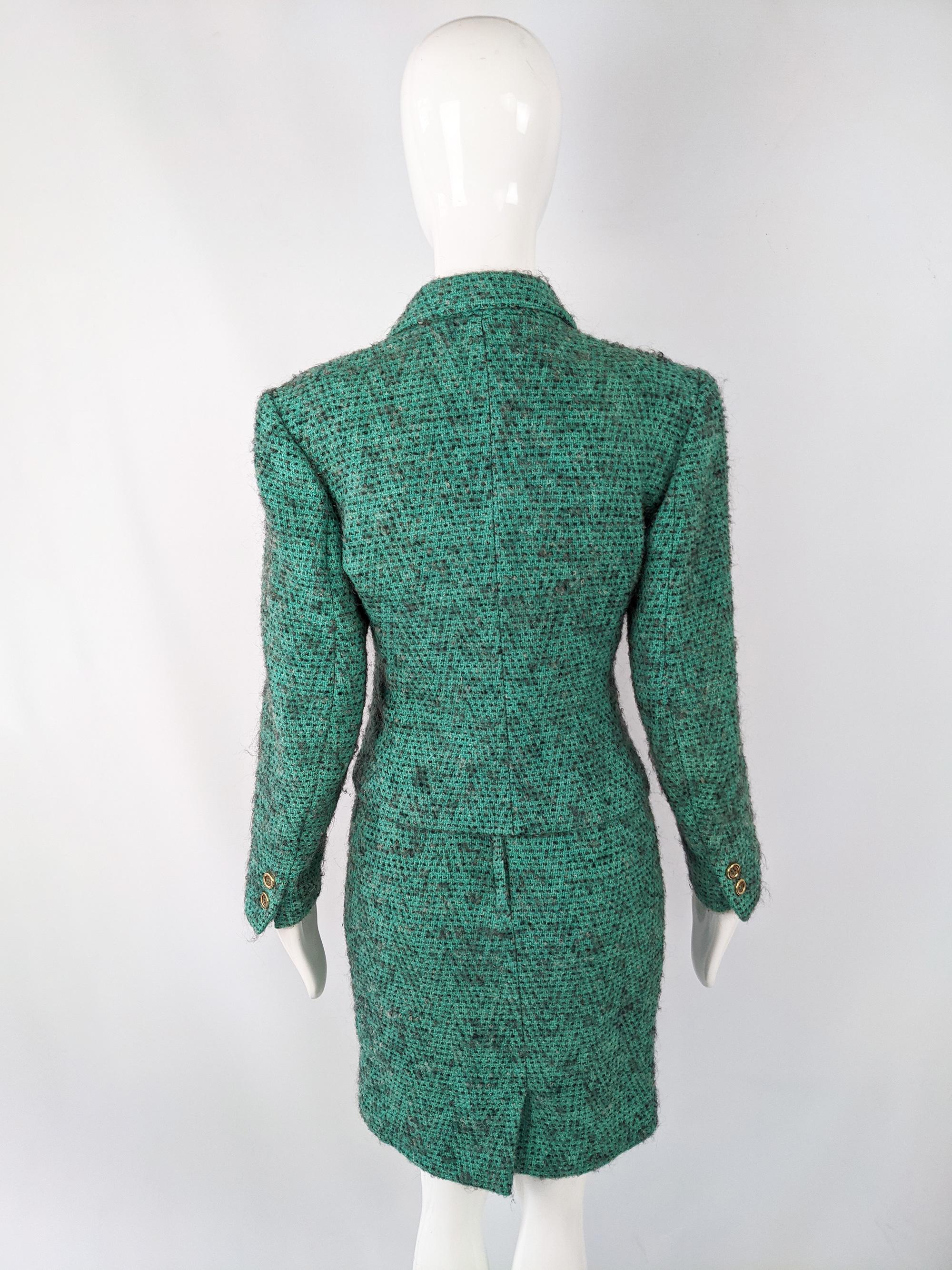 Guy Laroche Vintage Green Wool Bouclé Womens Skirt Suit, 1980s 3