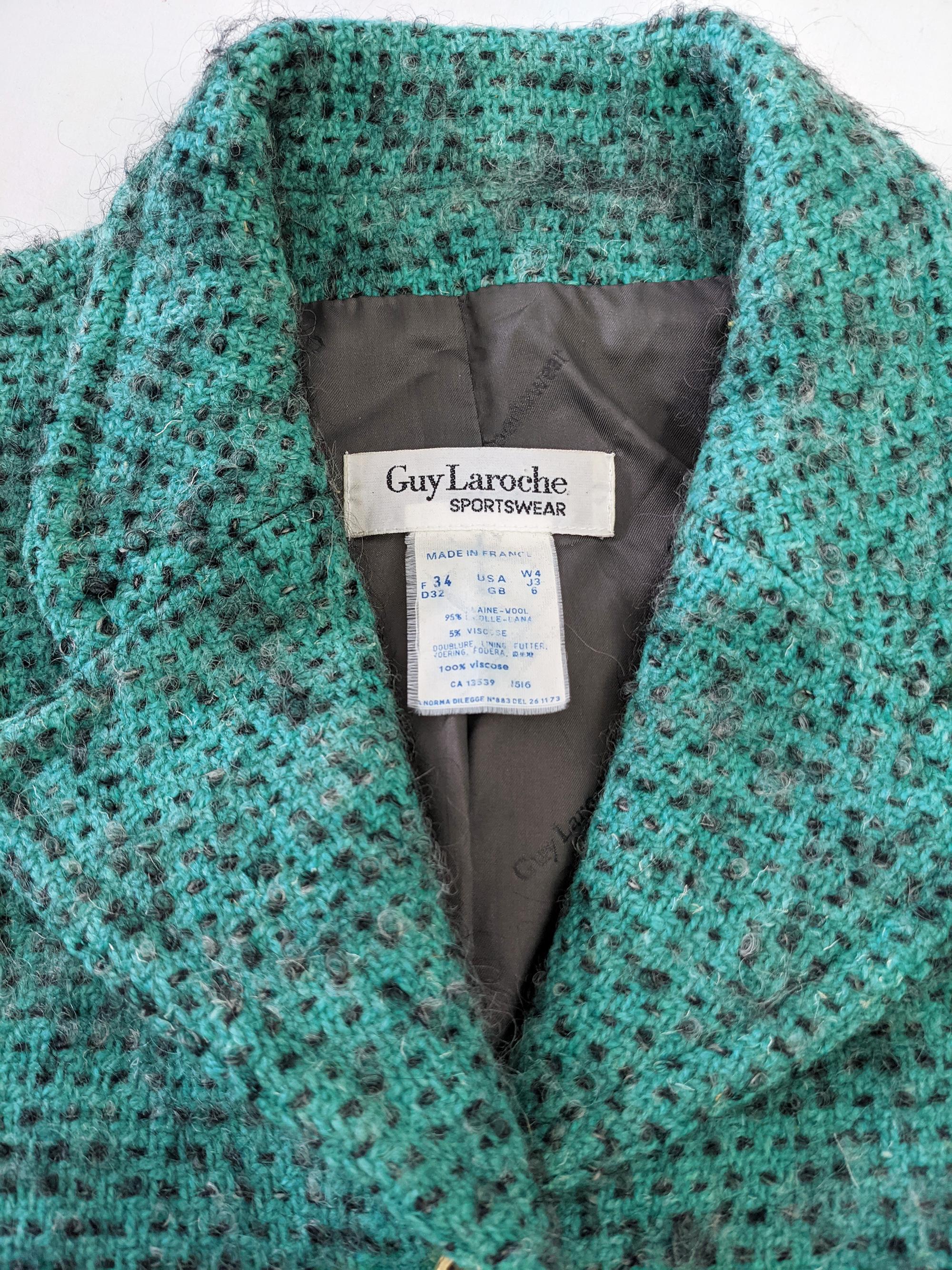 Guy Laroche Vintage Green Wool Bouclé Womens Skirt Suit, 1980s 4