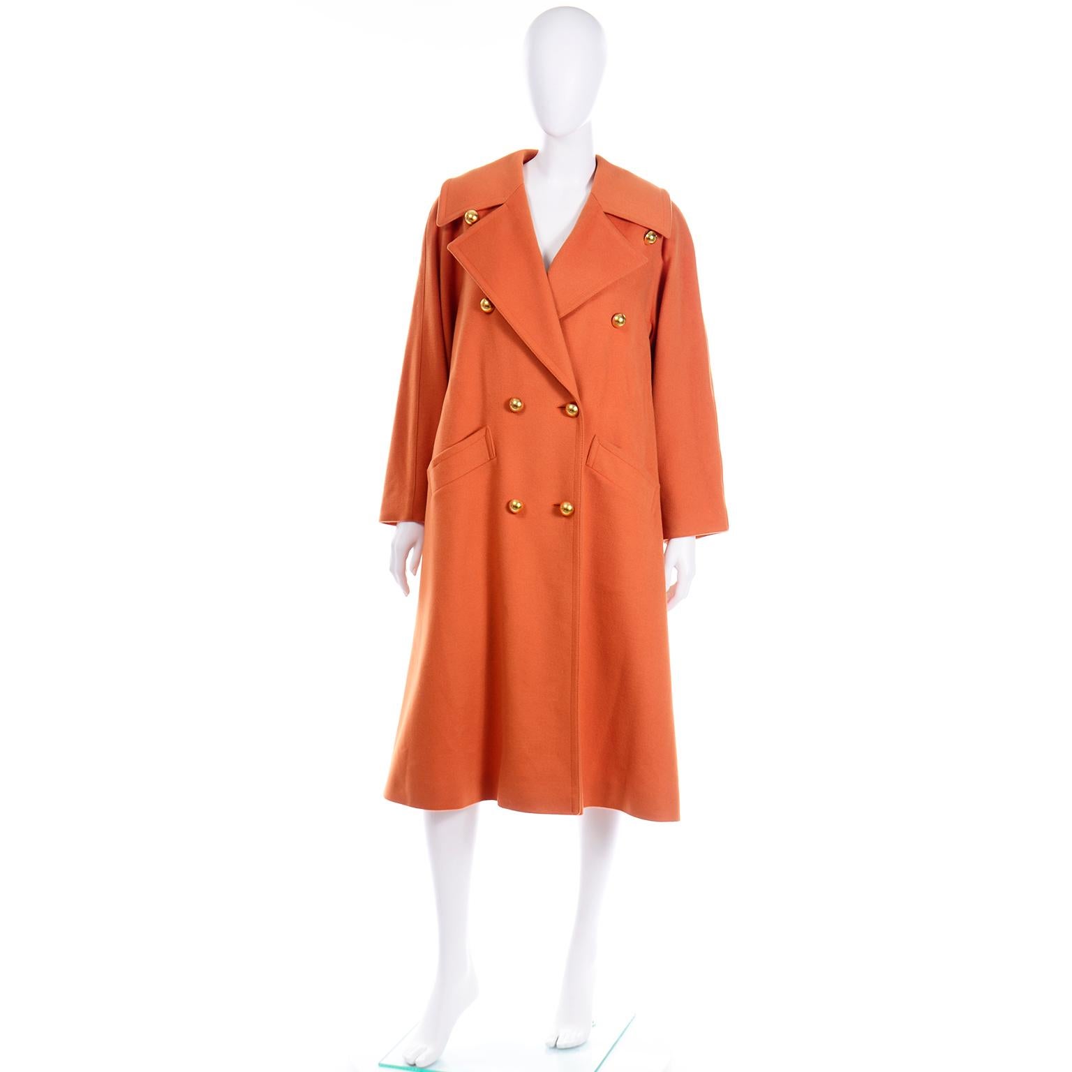 Red Guy Laroche Vintage Orange Cashmere Blend Double Breasted Trench Coat With Belt For Sale