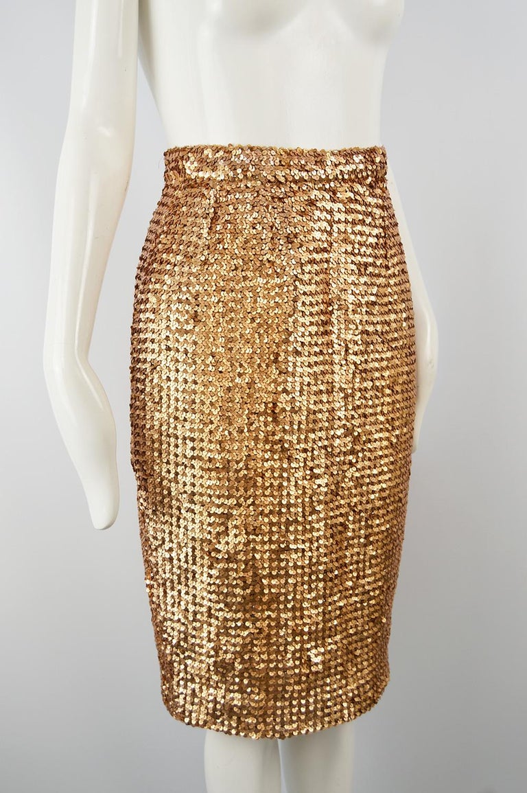 Guy Laroche Vintage Rose Gold Sequin Evening Party Skirt, 1980s For ...
