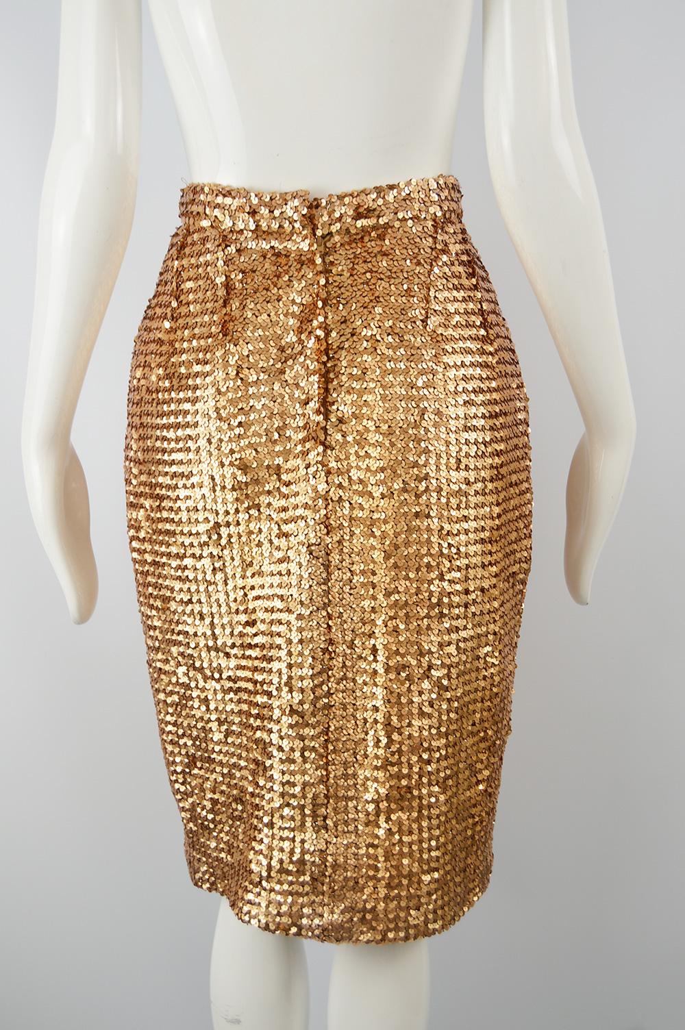 Guy Laroche Vintage Rose Gold Sequin Evening Party Skirt, 1980s In Excellent Condition For Sale In Doncaster, South Yorkshire