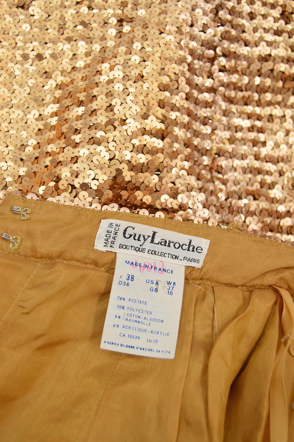 Women's or Men's Guy Laroche Vintage Rose Gold Sequin Evening Party Skirt, 1980s For Sale