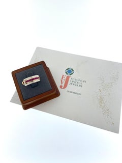 Guy Laroche Yellow and White Gold Belt Ring with Diamonds and Rubies