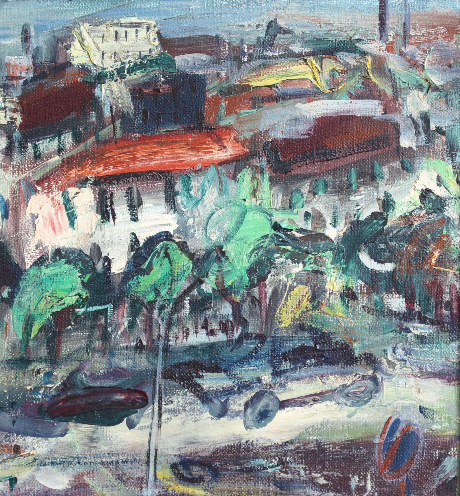 Vue sur la Ville au Toit Rouge / Blick über die Stadt der roten Dächer / View Over the City of Red Roofs im Angebot 3