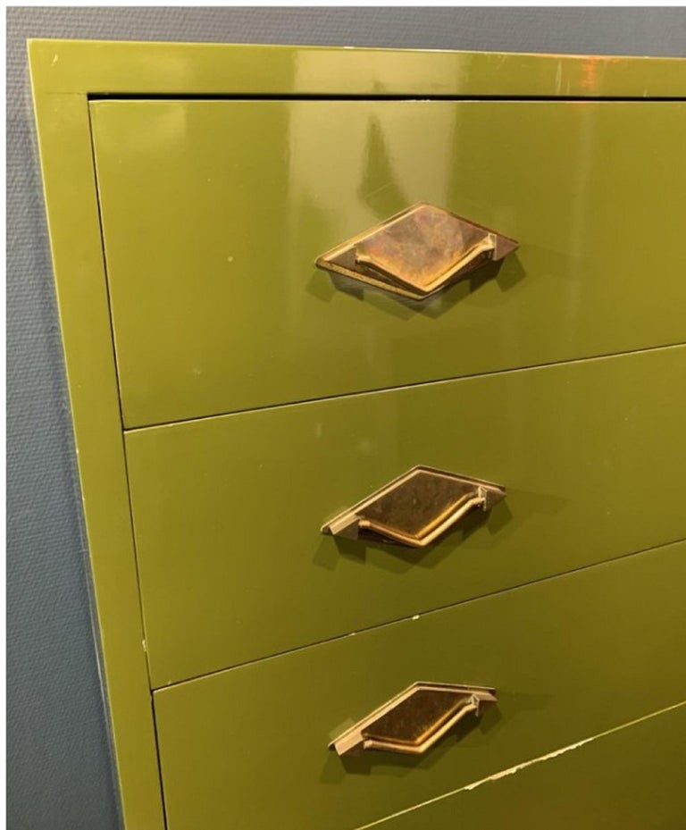 Hand-Crafted Guy Lefevre 70s Green Chestofdrawers, Secretaire, Lacquer Roche Bobois For Sale