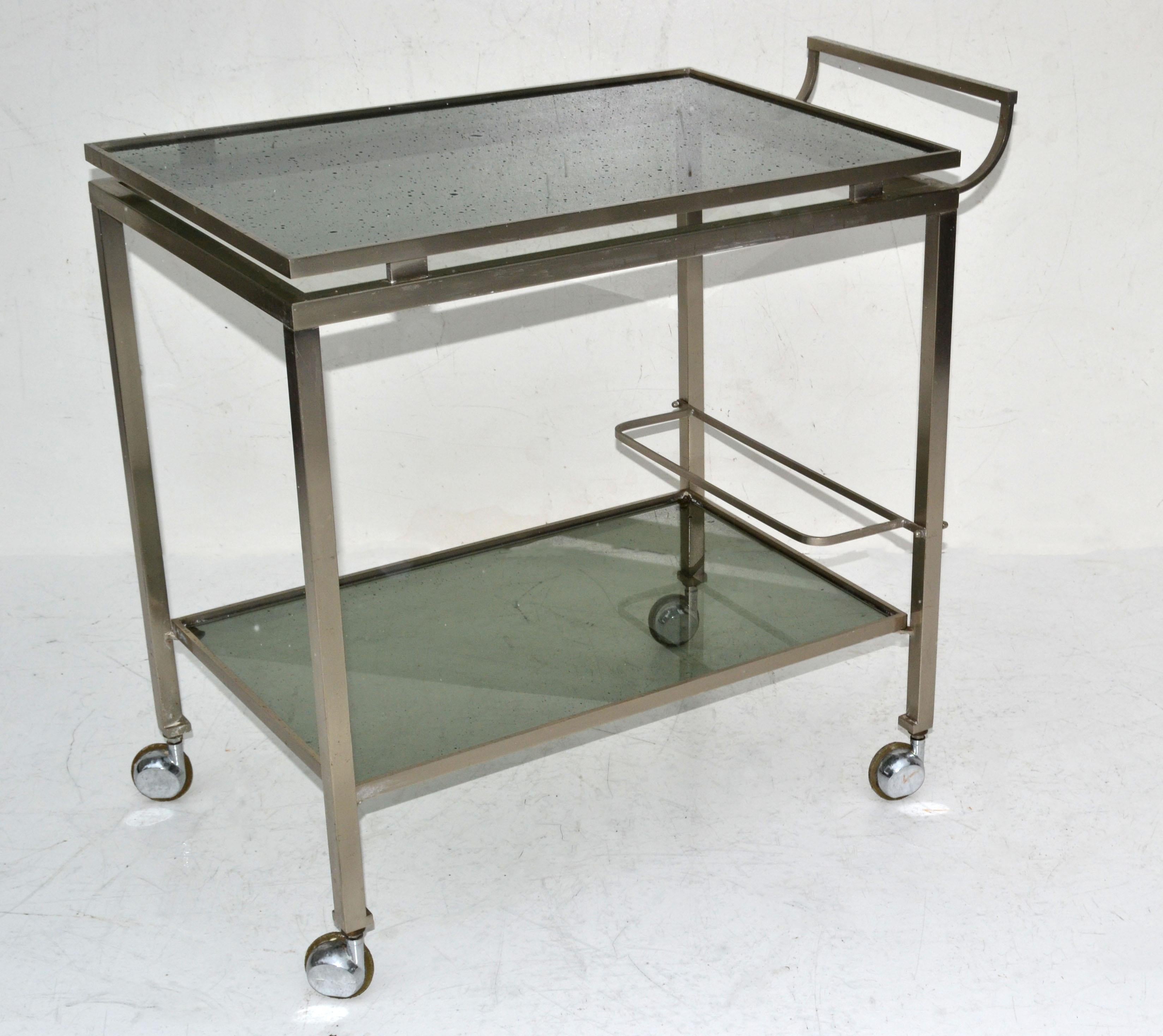 Guy Lefevre Bar Cart Chrome & Smoked Glass Maison Jansen Mid-Century Modern 1965 For Sale 4