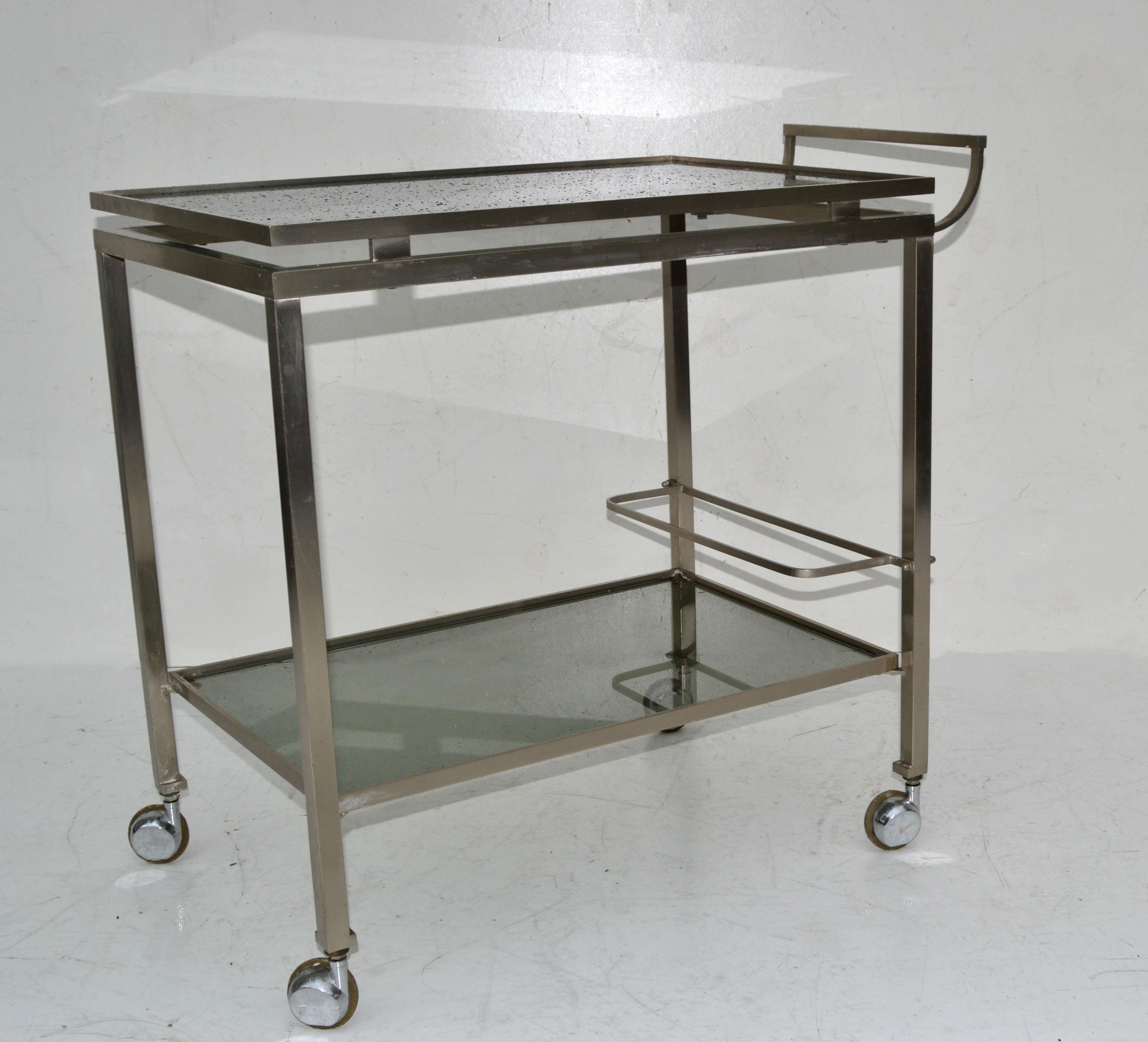 Guy Lefevre Bar Cart Chrome & Smoked Glass Maison Jansen Mid-Century Modern 1965 For Sale 5