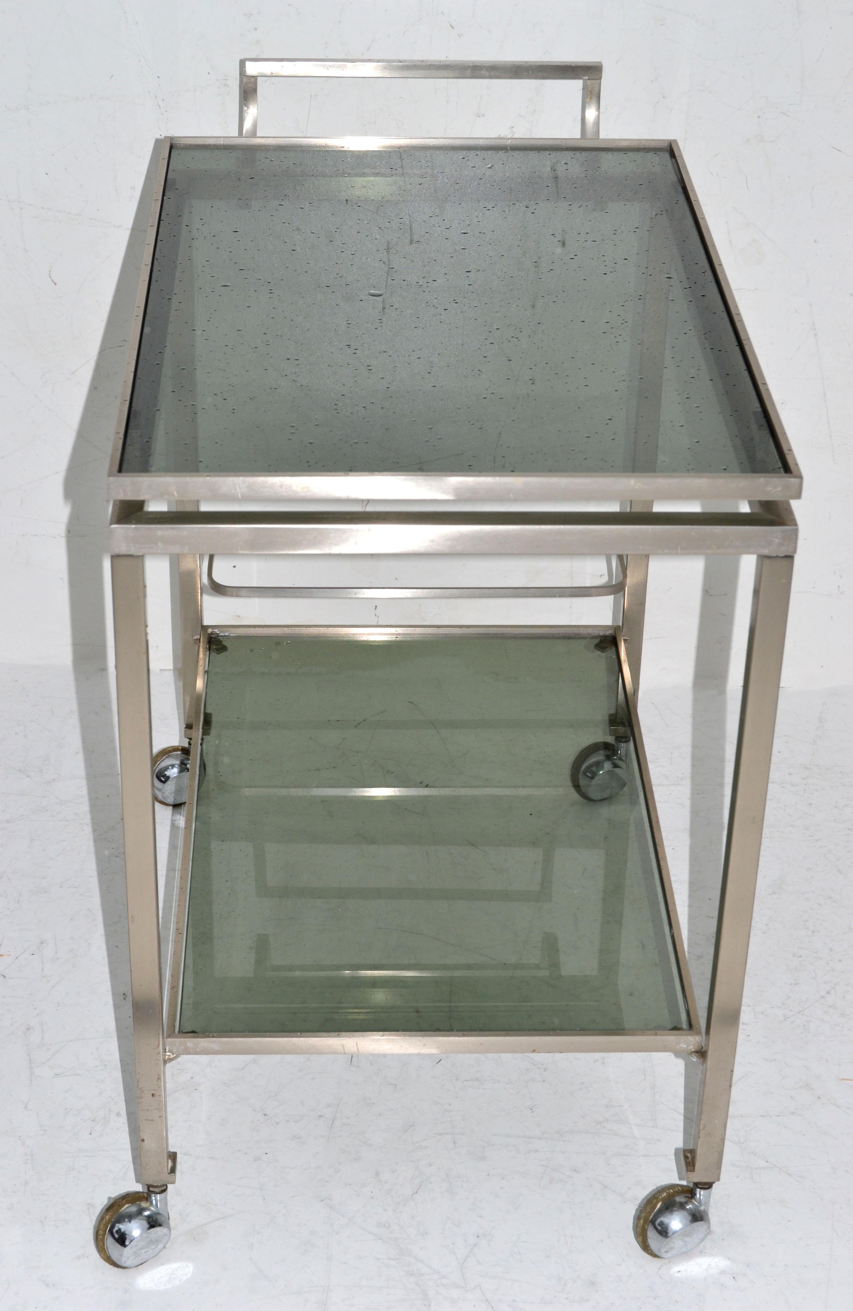 Guy Lefevre Bar Cart Chrome & Smoked Glass Maison Jansen Mid-Century Modern 1965 For Sale 3