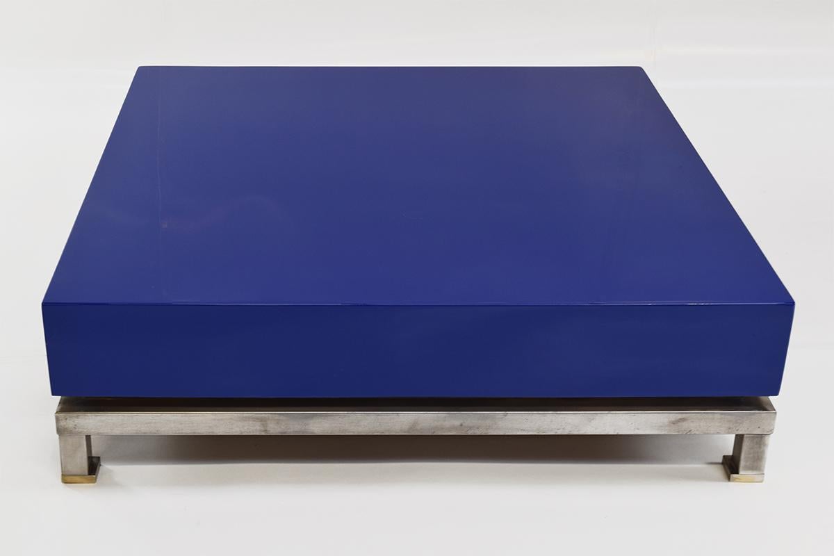 Guy Lefèvre Blue Lacquered Coffee Table for Maison Jansen, 1970s For Sale 3