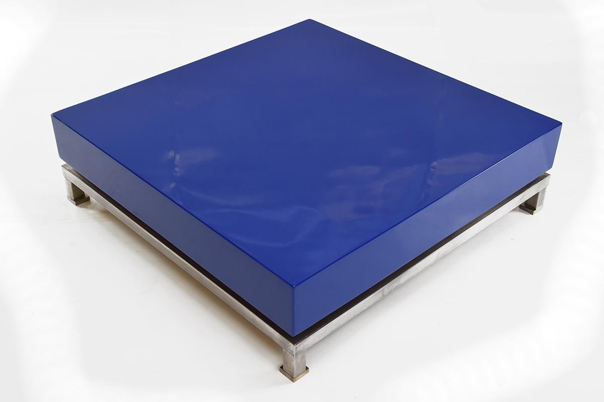 Hollywood Regency Guy Lefèvre Blue Lacquered Coffee Table for Maison Jansen, 1970s For Sale