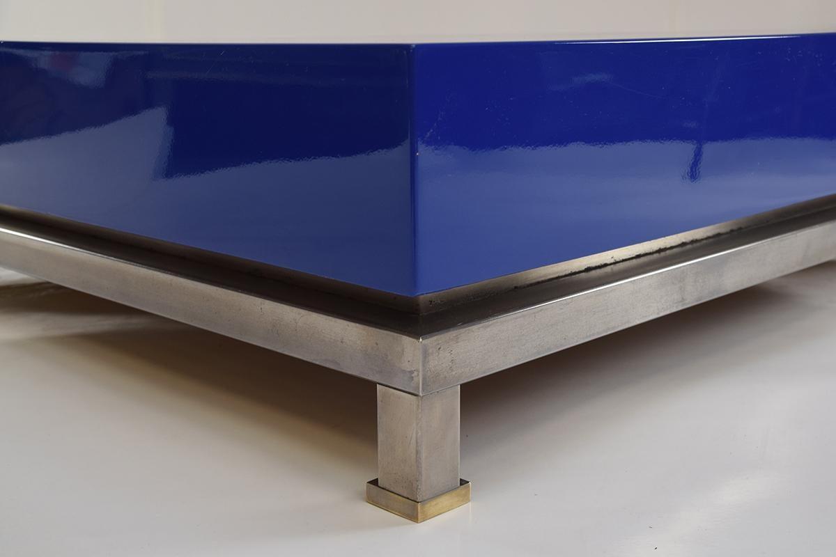 French Guy Lefèvre Blue Lacquered Coffee Table for Maison Jansen, 1970s For Sale